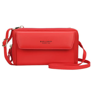 Faux PU Leather Shoulder Bag Handbag Wallet Fold Double Zip Red
