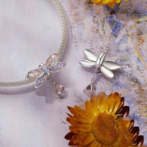 Crystal Dragonfly Sterling Silver Bead Charm Bracelet Necklace Pendant