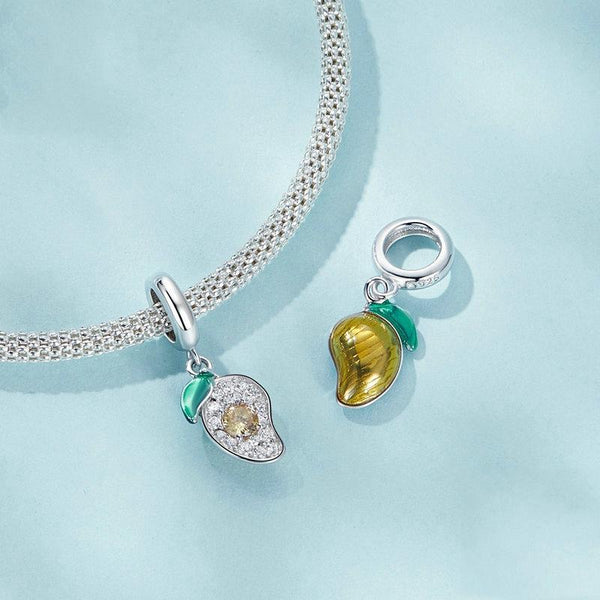 Mango Enamel Sterling Silver CZ Bead Charm Bracelet Necklace Pendant