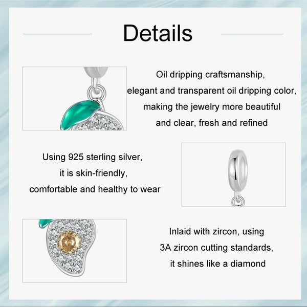 Mango Enamel Sterling Silver CZ Bead Charm Bracelet Necklace Pendant