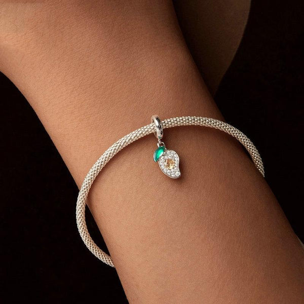 Mango Enamel Sterling Silver CZ Bead Charm Bracelet Necklace Pendant