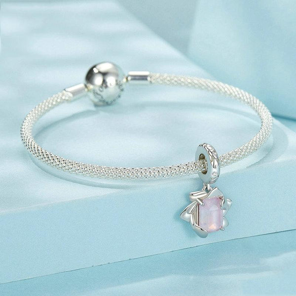 Lotus Flower Glass Sterling Silver CZ Bead Charm Bracelet Necklace