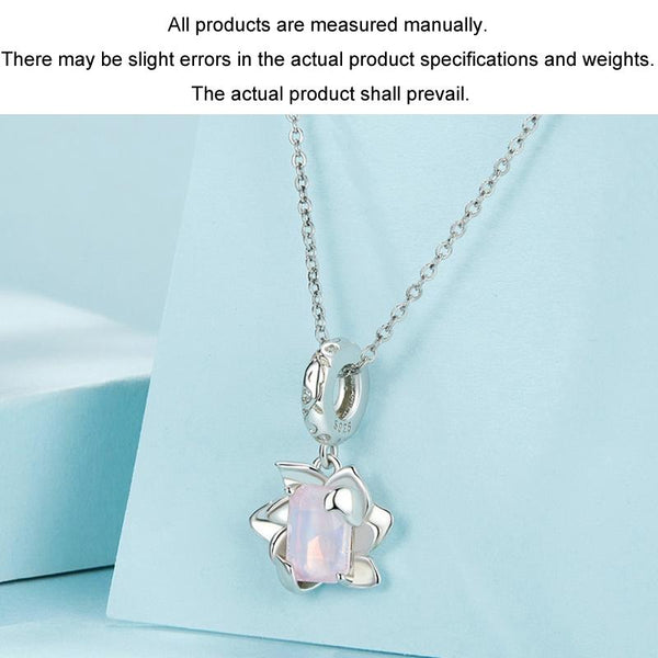 Lotus Flower Glass Sterling Silver CZ Bead Charm Bracelet Necklace