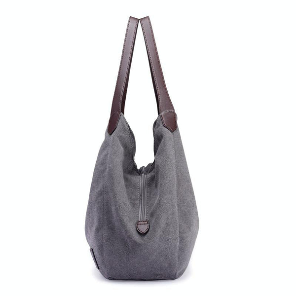 1 x Womens Casual Canvas Bucket Tote Shoulder Bag Multi Pocket Lake Blue