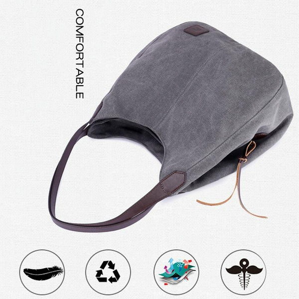 1 x Womens Casual Canvas Bucket Tote Shoulder Bag Multi Pocket Lake Blue
