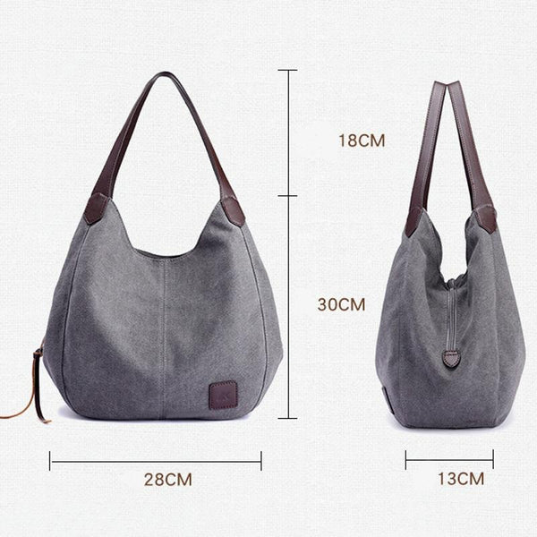 1 x Womens Casual Canvas Bucket Tote Shoulder Bag Multi Pocket Lake Blue