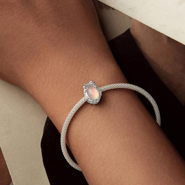 Pink Glass Bow Sterling Silver Bead Charm Bracelet Necklace