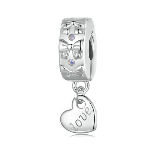 Love Heart Bows Plated Sterling Silver Opal Look Bead Charm Bracelet Necklace