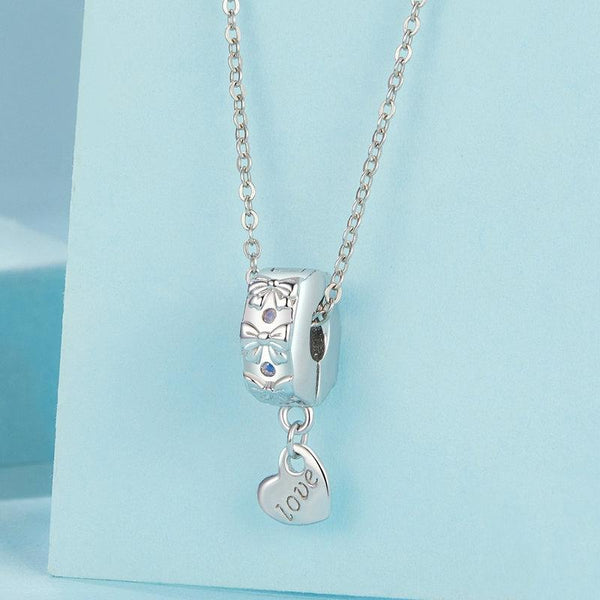 Love Heart Bows Plated Sterling Silver Opal Look Bead Charm Bracelet Necklace