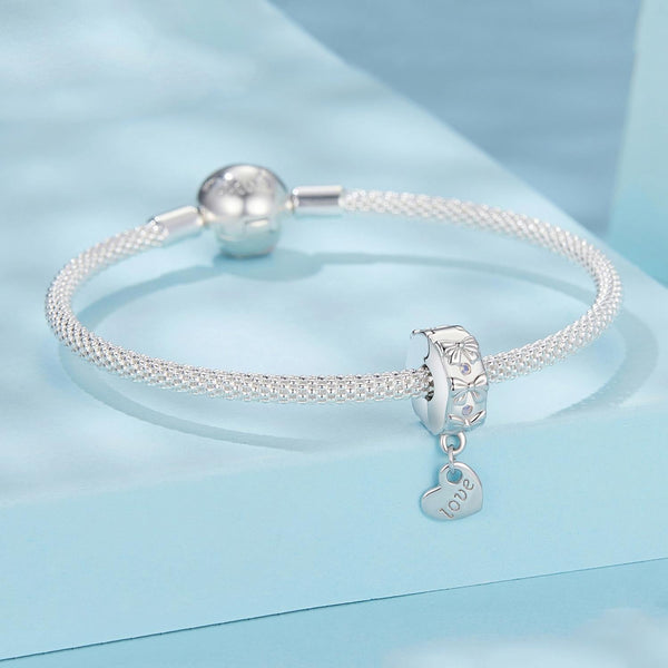 Love Heart Bows Plated Sterling Silver Opal Look Bead Charm Bracelet Necklace