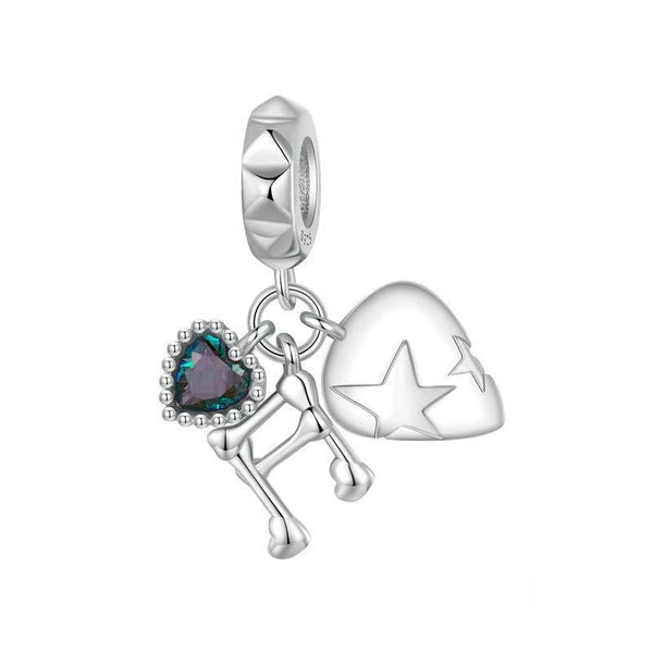 Music Note Platinum Plated Sterling Silver Glass Bead Charm Bracelet Necklace