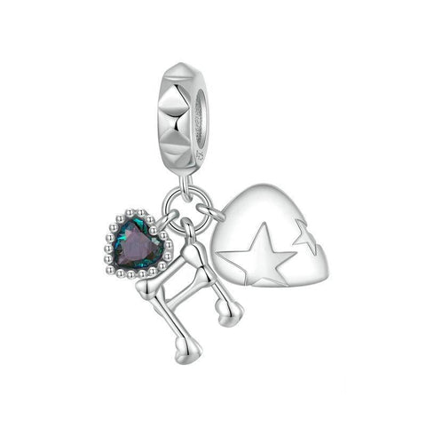 Music Note Platinum Plated Sterling Silver Glass Bead Charm Bracelet Necklace