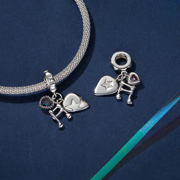 Music Note Platinum Plated Sterling Silver Glass Bead Charm Bracelet Necklace
