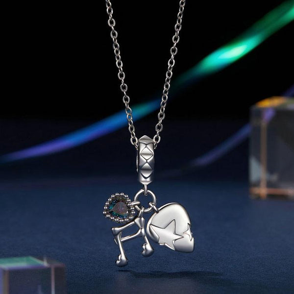 Music Note Platinum Plated Sterling Silver Glass Bead Charm Bracelet Necklace