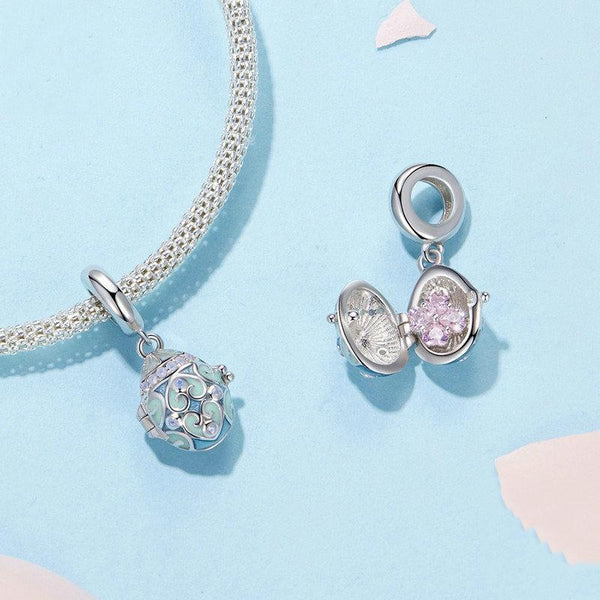 Easter Egg Enamel Sterling Silver Bead Charm Bracelet Necklace Pendant