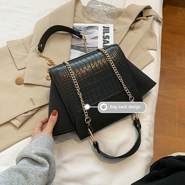Frosted Crocodile Wing Shape Faux PU Leather Crossbody Bag Handbag Chain Khaki