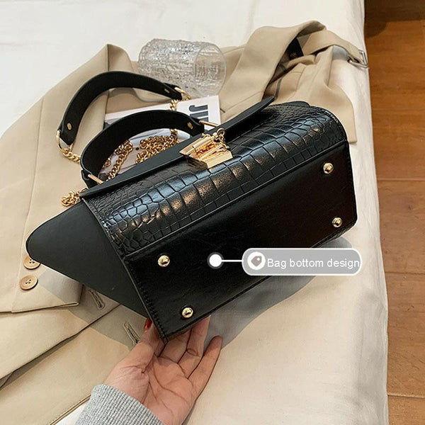 Frosted Crocodile Wing Shape Faux PU Leather Crossbody Bag Handbag Chain Khaki