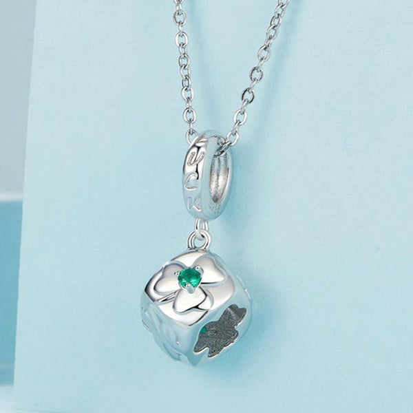 Lucky Clover Dice Platinum Plated Sterling Silver CZ Bead Charm Bracelet Necklace