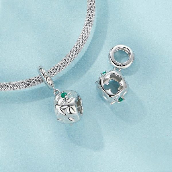 Lucky Clover Dice Platinum Plated Sterling Silver CZ Bead Charm Bracelet Necklace
