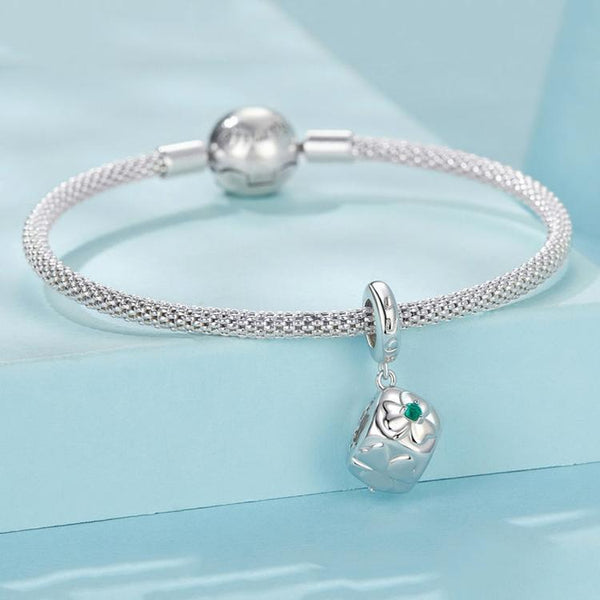 Lucky Clover Dice Platinum Plated Sterling Silver CZ Bead Charm Bracelet Necklace