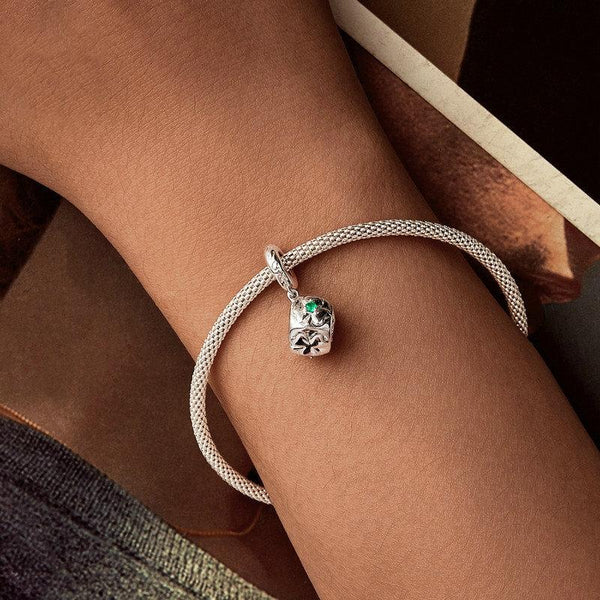 Lucky Clover Dice Platinum Plated Sterling Silver CZ Bead Charm Bracelet Necklace