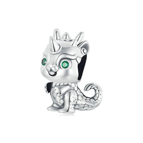 Baby Dragon Sterling Silver CZ Bead Charm Bracelet Necklace Pendant