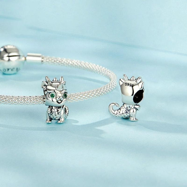 Baby Dragon Sterling Silver CZ Bead Charm Bracelet Necklace Pendant
