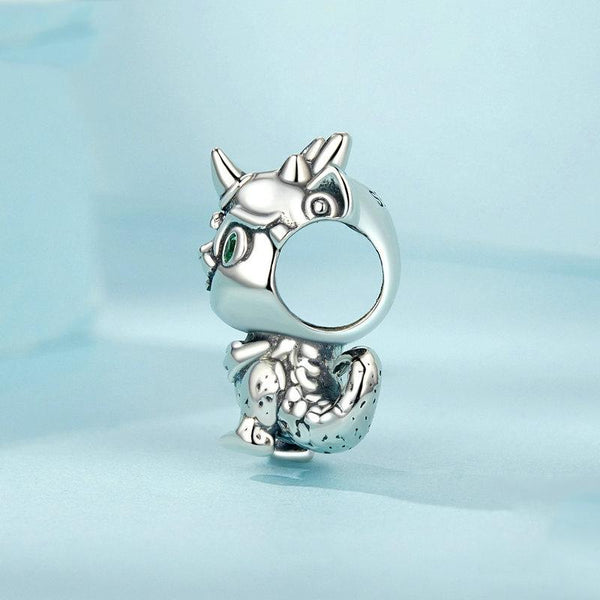 Baby Dragon Sterling Silver CZ Bead Charm Bracelet Necklace Pendant