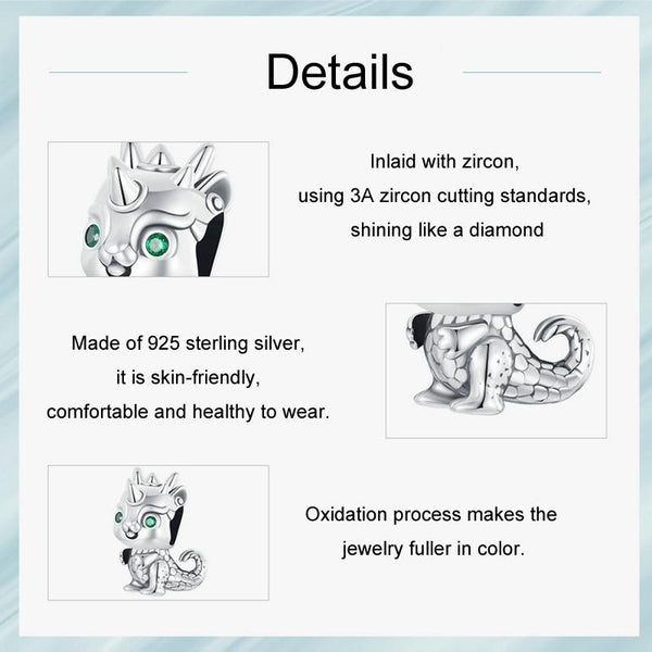 Baby Dragon Sterling Silver CZ Bead Charm Bracelet Necklace Pendant