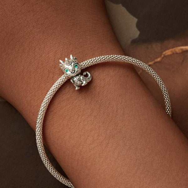 Baby Dragon Sterling Silver CZ Bead Charm Bracelet Necklace Pendant