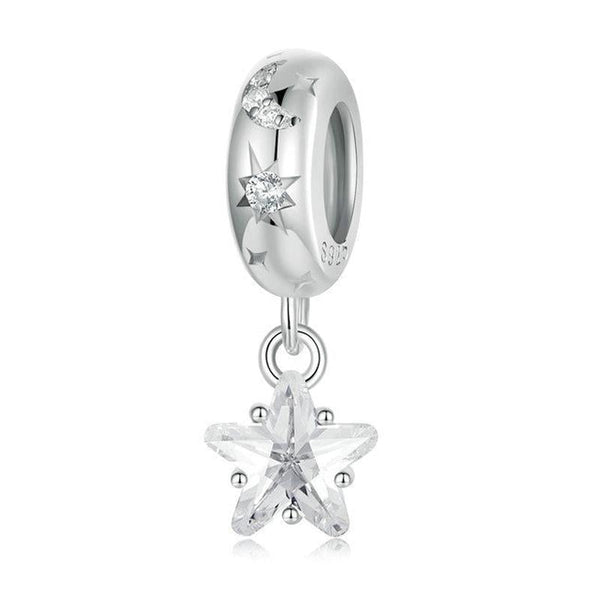 Crystal Star Sterling Silver Bead Charm Bracelet Necklace Pendant