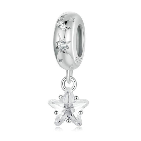 Crystal Star Sterling Silver Bead Charm Bracelet Necklace Pendant
