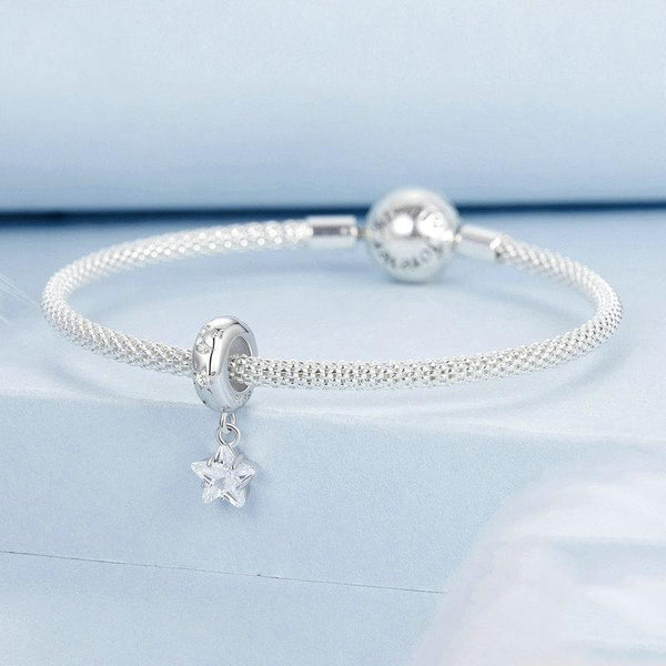 Crystal Star Sterling Silver Bead Charm Bracelet Necklace Pendant