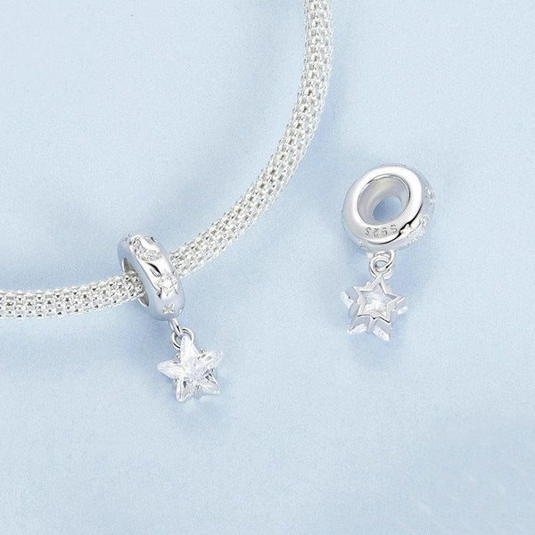 Crystal Star Sterling Silver Bead Charm Bracelet Necklace Pendant