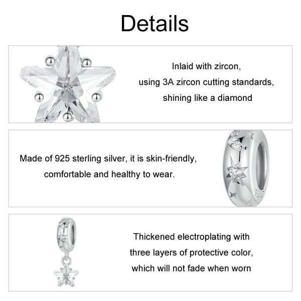 Crystal Star Sterling Silver Bead Charm Bracelet Necklace Pendant