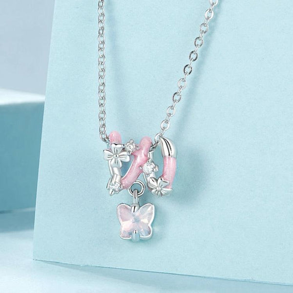 Butterfly Flowers Enamel Sterling Silver Bead Charm Bracelet Necklace Pendant
