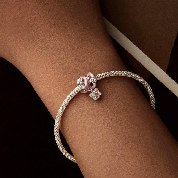 Butterfly Flowers Enamel Sterling Silver Bead Charm Bracelet Necklace Pendant