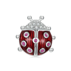 Ladybird Ladybug Enamel Sterling Silver CZ Bead Charm Bracelet Necklace Pendant