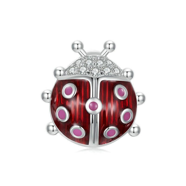 Ladybird Ladybug Enamel Sterling Silver CZ Bead Charm Bracelet Necklace Pendant