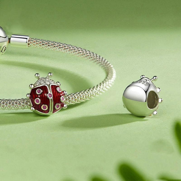 Ladybird Ladybug Enamel Sterling Silver CZ Bead Charm Bracelet Necklace Pendant