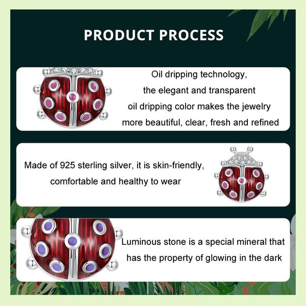 Ladybird Ladybug Enamel Sterling Silver CZ Bead Charm Bracelet Necklace Pendant