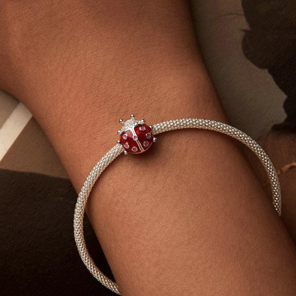 Ladybird Ladybug Enamel Sterling Silver CZ Bead Charm Bracelet Necklace Pendant