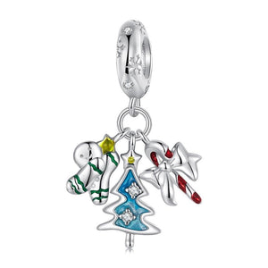 Christmas Enamel Sterling Silver Bead Charm Bracelet Necklace Pendant