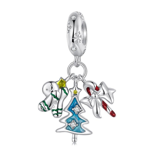 Christmas Enamel Sterling Silver Bead Charm Bracelet Necklace Pendant