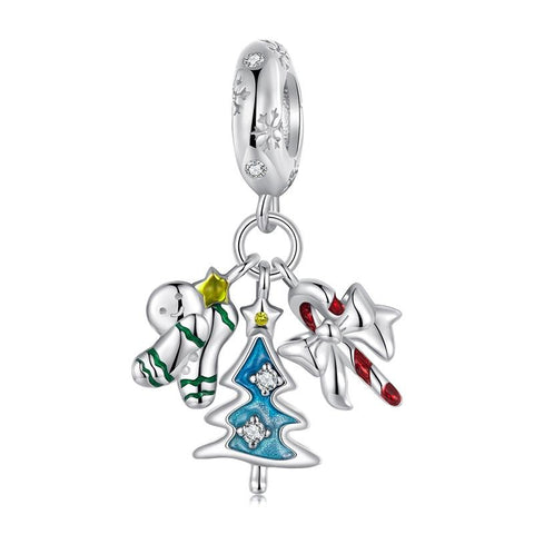 Christmas Enamel Sterling Silver Bead Charm Bracelet Necklace Pendant