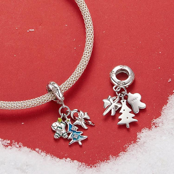 Christmas Enamel Sterling Silver Bead Charm Bracelet Necklace Pendant