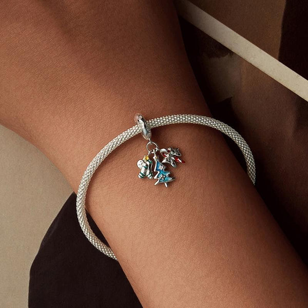 Christmas Enamel Sterling Silver Bead Charm Bracelet Necklace Pendant