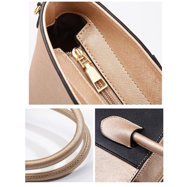 4 Pce Faux PU Leather Tote Shoulder Crossbody Clutch Bag Card Holder Gold Black