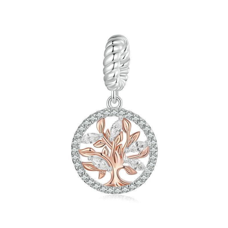 Tree Of Life Sterling Silver CZ Bead Charm Pendant Bracelet Necklace