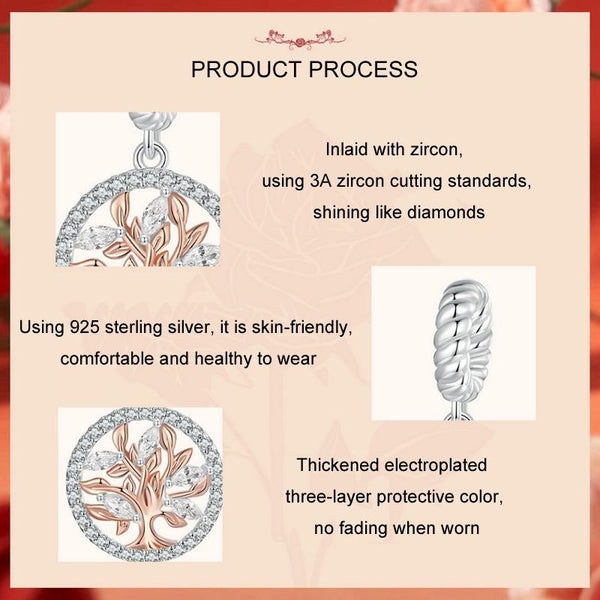 Tree Of Life Sterling Silver CZ Bead Charm Pendant Bracelet Necklace